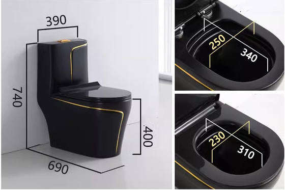 黒と金 トイレ マット スルッシング S-トラップ フォシャン市場用のワンピースバニティ トイレ